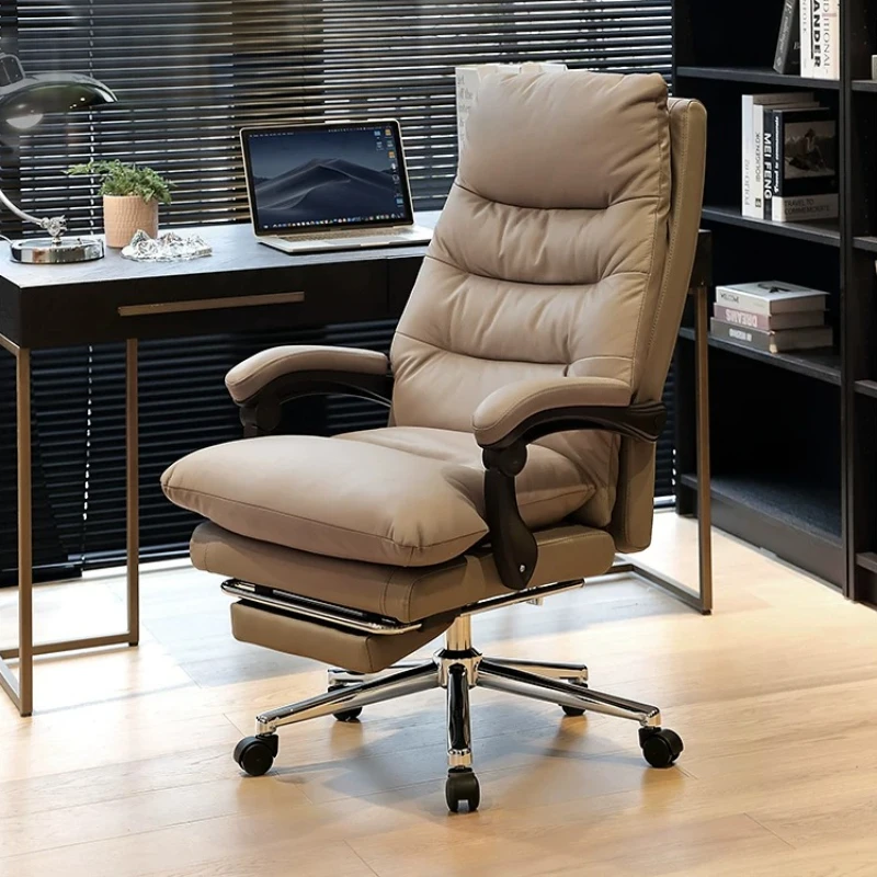 Genuine Leather Boss Chair 160° Reclining Ergonomic Office Chair Home Computer Chair with Waist Massage & Ventilation for Office