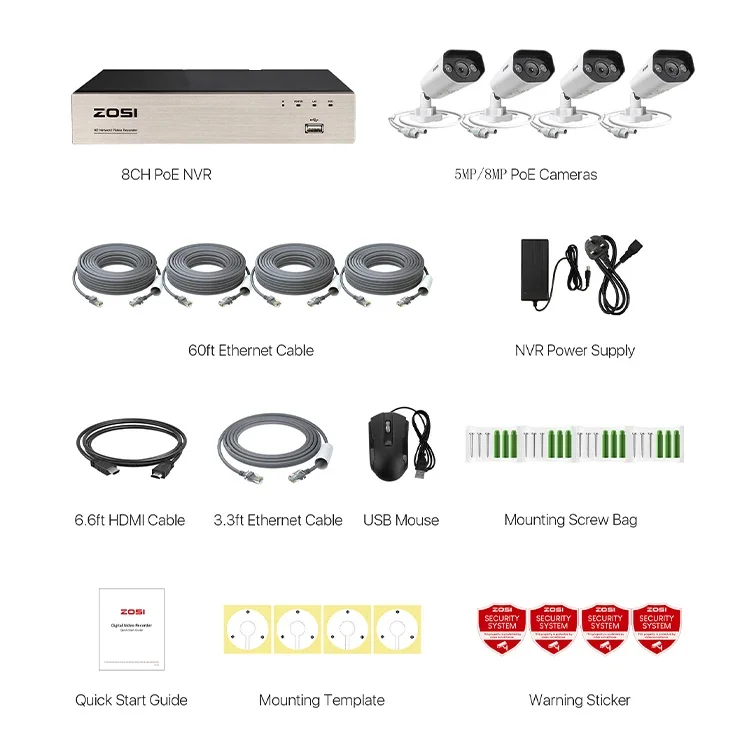 H.265 Full Line Bullet Full HD POE 8ch 8MP Outdoor CCTV Camera Security Video Day and Night Vision IP NVR Surveillance System