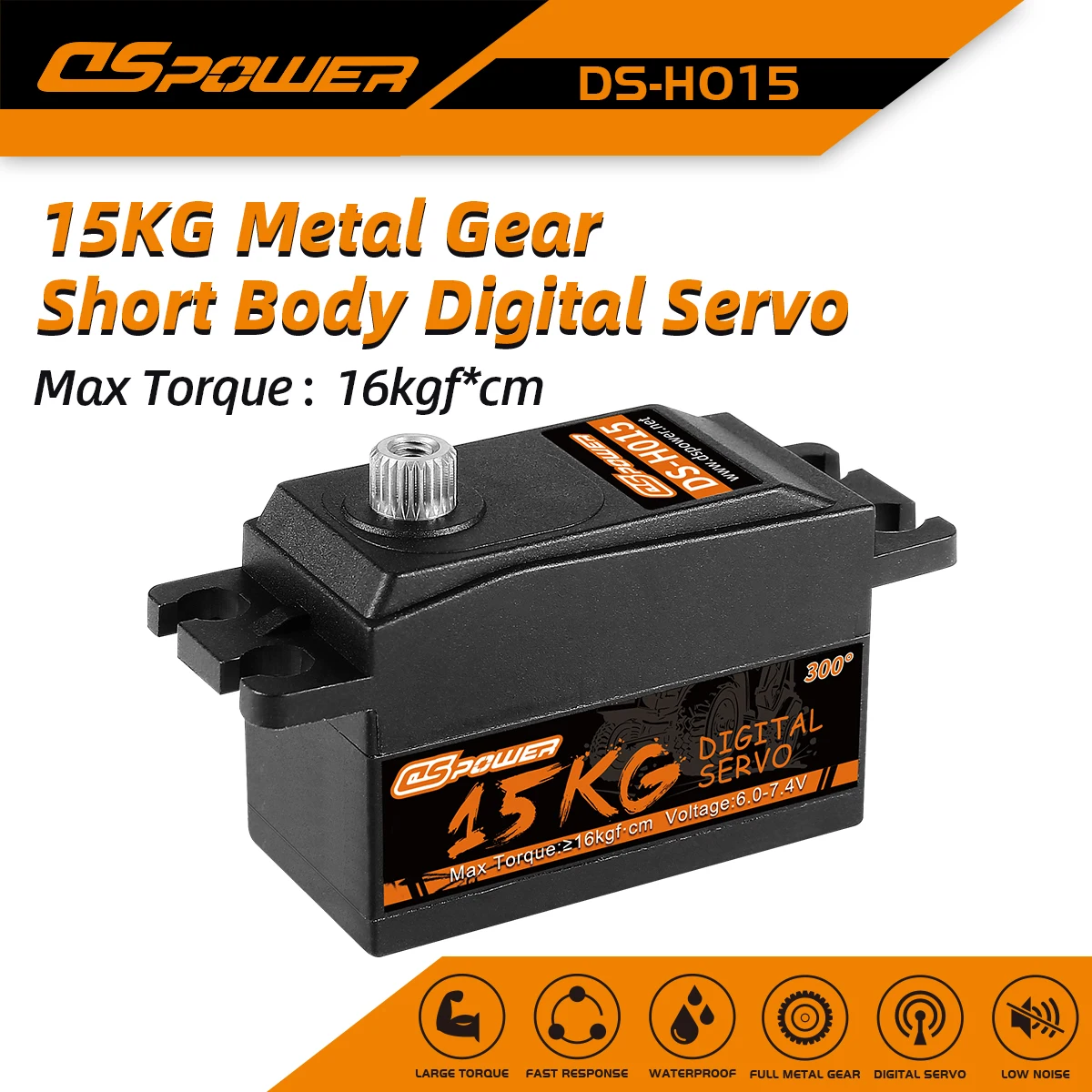 

DSpower 15KG Large Torque Metal Gear Digital Low Profile Servo 300 degree forairplane 1/8 1/10 RC Car TRX4 slash scx10 arrma