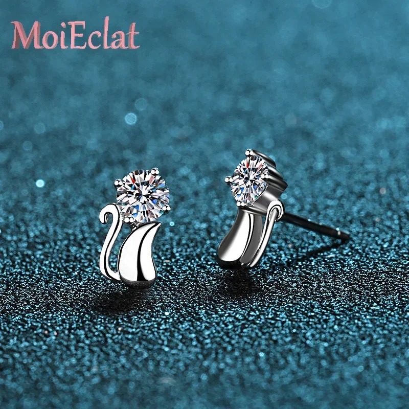 

Floral 0.6ct Moissanite Ear Stud for Women Cute Little Cat Earrings Platinum PT950 Setting Spring Collection Jewelry Girl Gifts