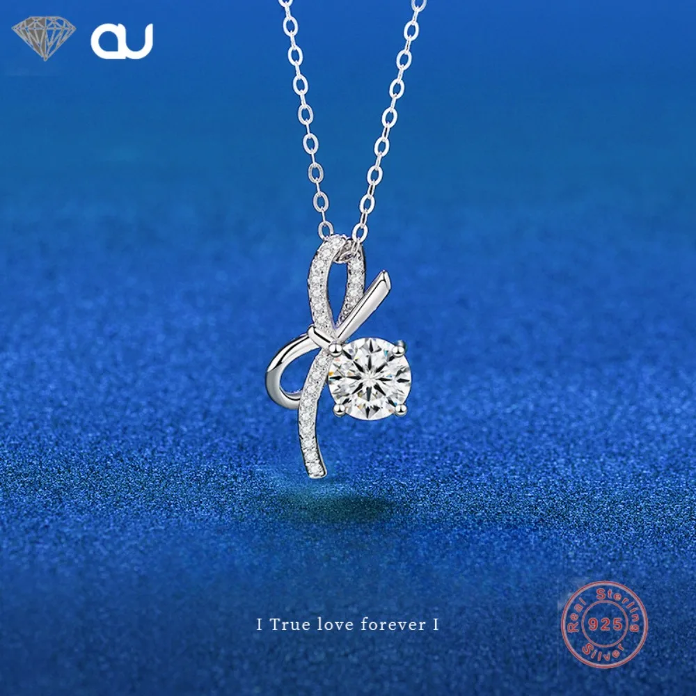 1ct Moissanite Pendant Diamond Necklace for Women D Color Bow-knot Sparkling 100% S925 Sterling Silver Jewelry Gifts Wholesale