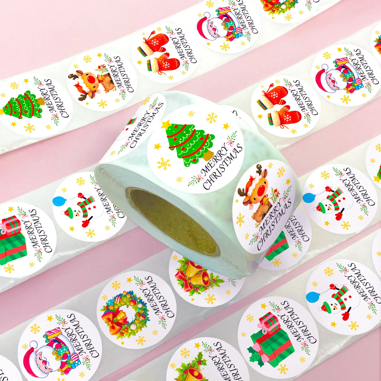 

500pcs/Roll Christmas Holiday Gifts Cartoon Sealing Stickers DIY PVC Laptop Decals Decoration Reward Gift Toy