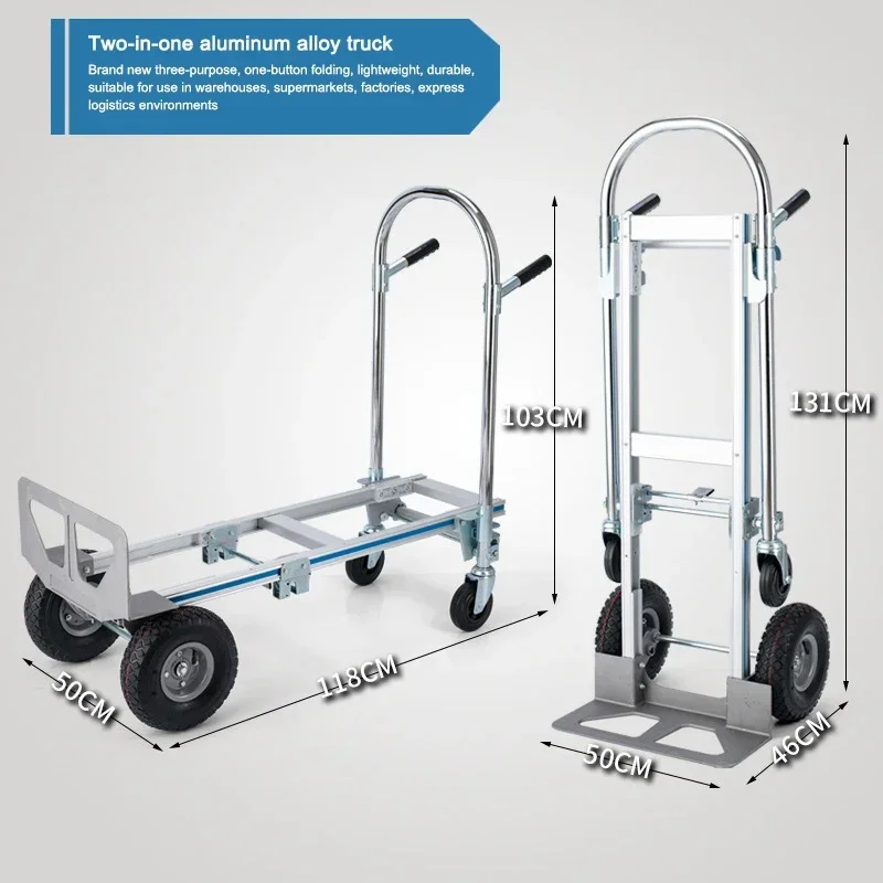 New Large Load King Aluminum Alloy Logistics Truck Warehouse Folding Hand Push Truck Tiger Car Flatbed Truck Pull