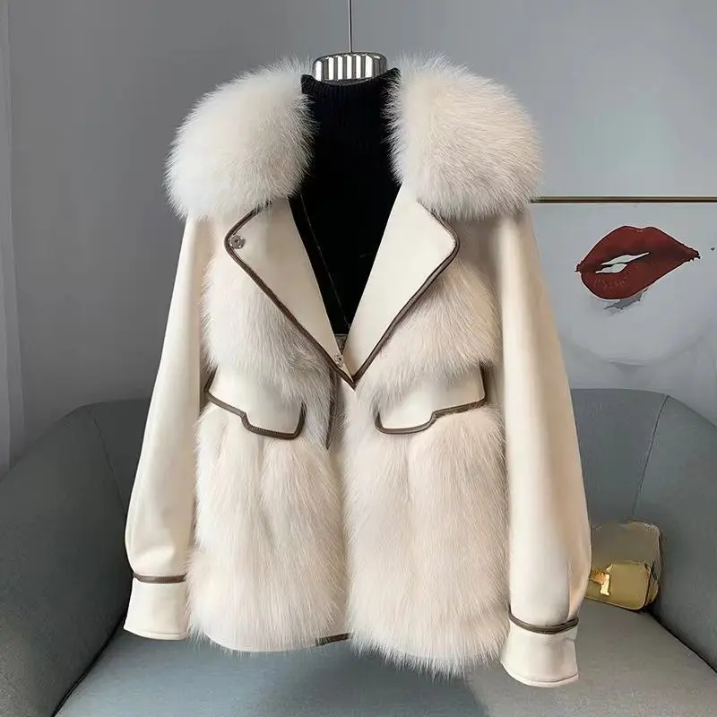 Winter New Fur Coat Women Double-sided Parkas Plush Collar Loose Warm Fashion Button Coat Mid Length