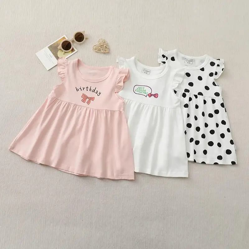 

Toddler Girls Summer Flutter Sleeve Dress Cotton Lightweight Soft Skin-Friendly Comfort Casual Dress Chic