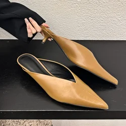 Fashion Pointed Toe Mules Slippers Women Low Heel Slingback Sandals Ladies Elegant Dress Slides Comfort Designer Pumps Women