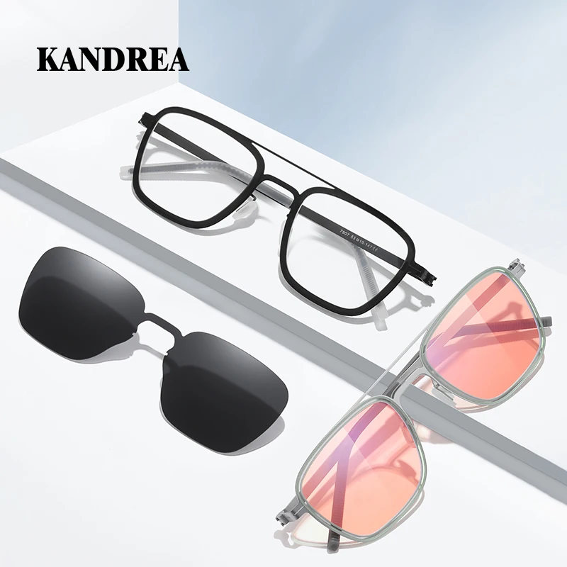 

KANDREA Screwless Sunglasses Eyeglasses Frame Square Stainless Steel Metal No Solder Joint Ultralight Optical Glasses Frame 7907