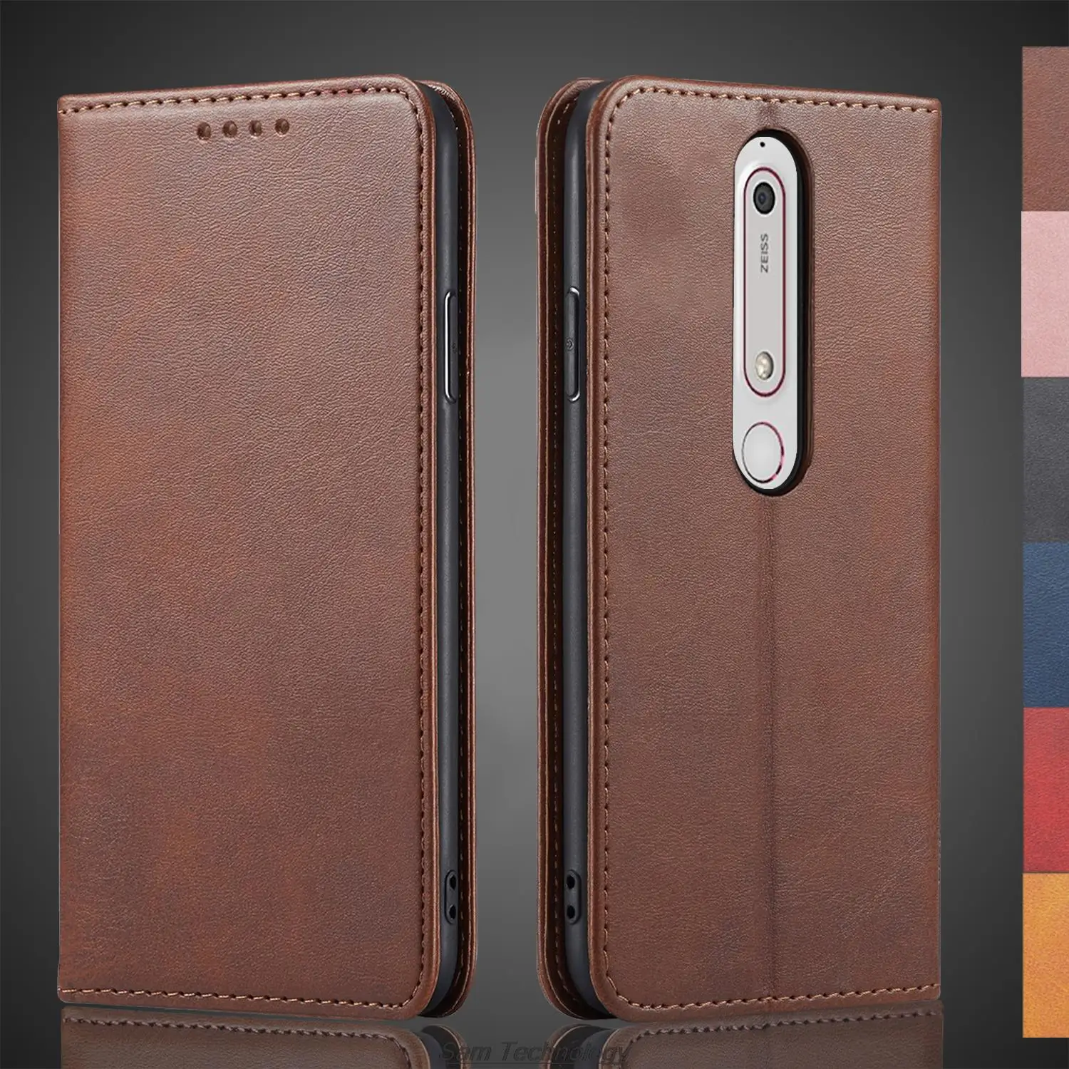 Przyciąganie magnetyczne Skórzane etui do Nokia 6.1 / Nokia 6 2018 Kabura Flip Cover Etui Portfel Torby na telefon Capa Fundas Coque