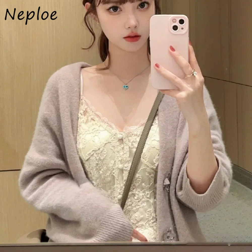 Neploe Fresh V Neck Slim Waist Short Dress Lace Sweet Sling Fungus Small Fellow Exquisite Vestido Japan New Gentle Unique Robe