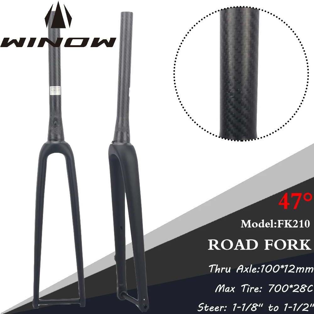 

Winowsports Carbon Road Bike Fork 700C Disc Brake 47 Offset 100*12mm Thru Axle Front Fork 3K Tube Hidden Cable Road Forks