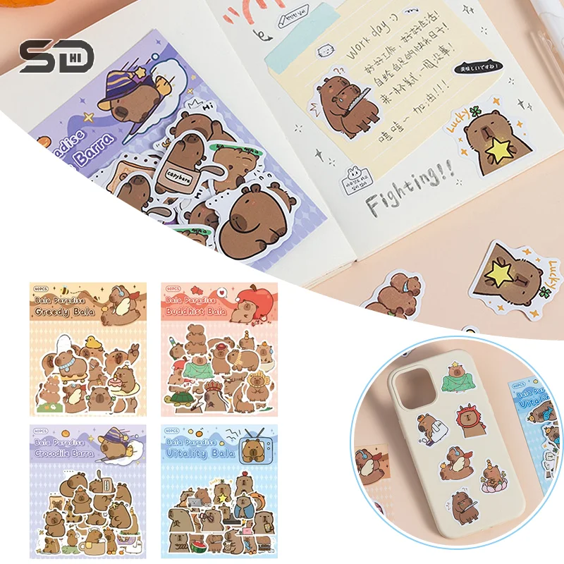 40 ชิ้นการ์ตูนน่ารัก Kawaii Capybara บัญชีมือสติกเกอร์ไดอารี่สติกเกอร์ตกแต่งเด็กคู่มือวัสดุสติกเกอร์