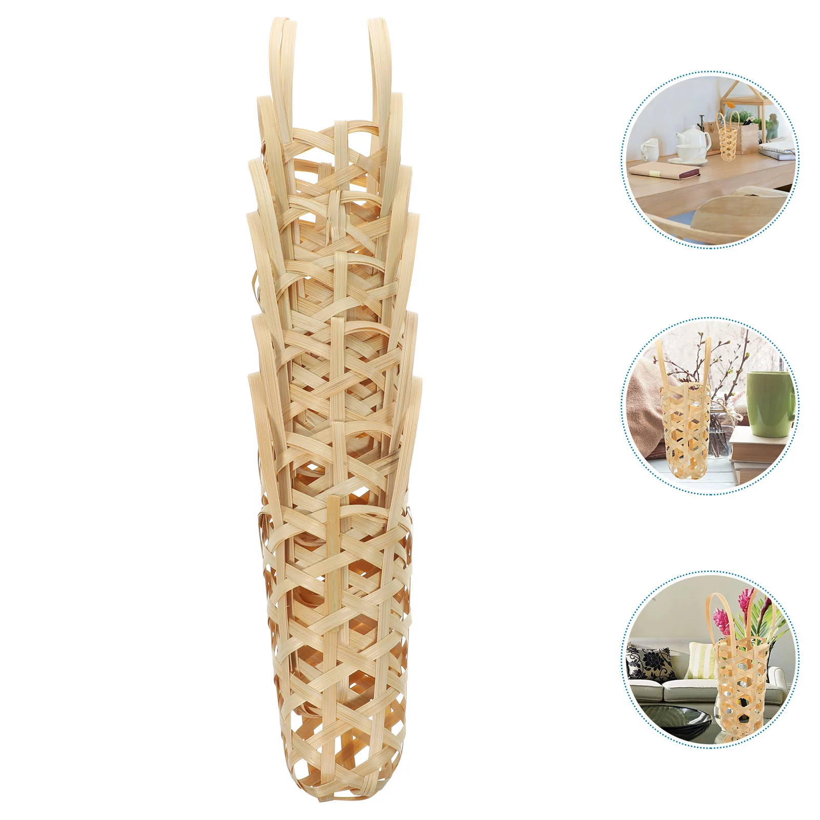 

6Pcs Bamboo Basket Small Woven Storage Basket Lightweight Portable Fruit Storage Organizer Office Desktop Use Reusable Baskets