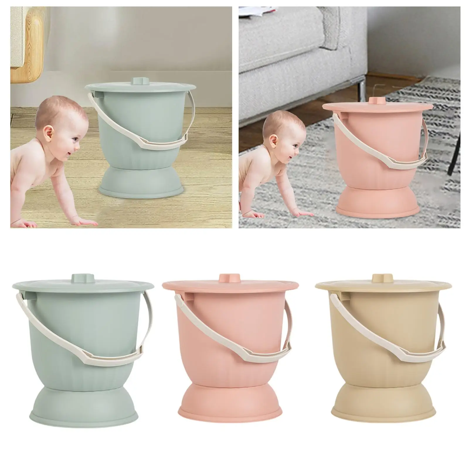 Portable Bedside Commode Bucket with Lid and Handle