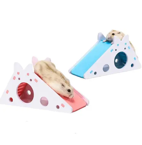 Assembled Hamster Slide Toy Guinea Pig Golden Bear Wooden Colorful Hamster House Small Pets Cage Toys Hamster Accessories