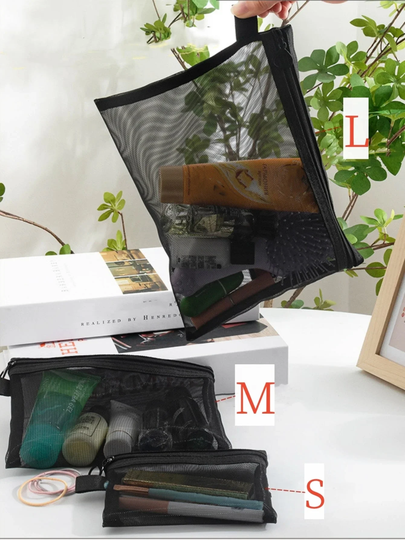 1pc Transparent Mesh Cosmetic  Bag, Portable And Simple Toiletry Bag For Travel