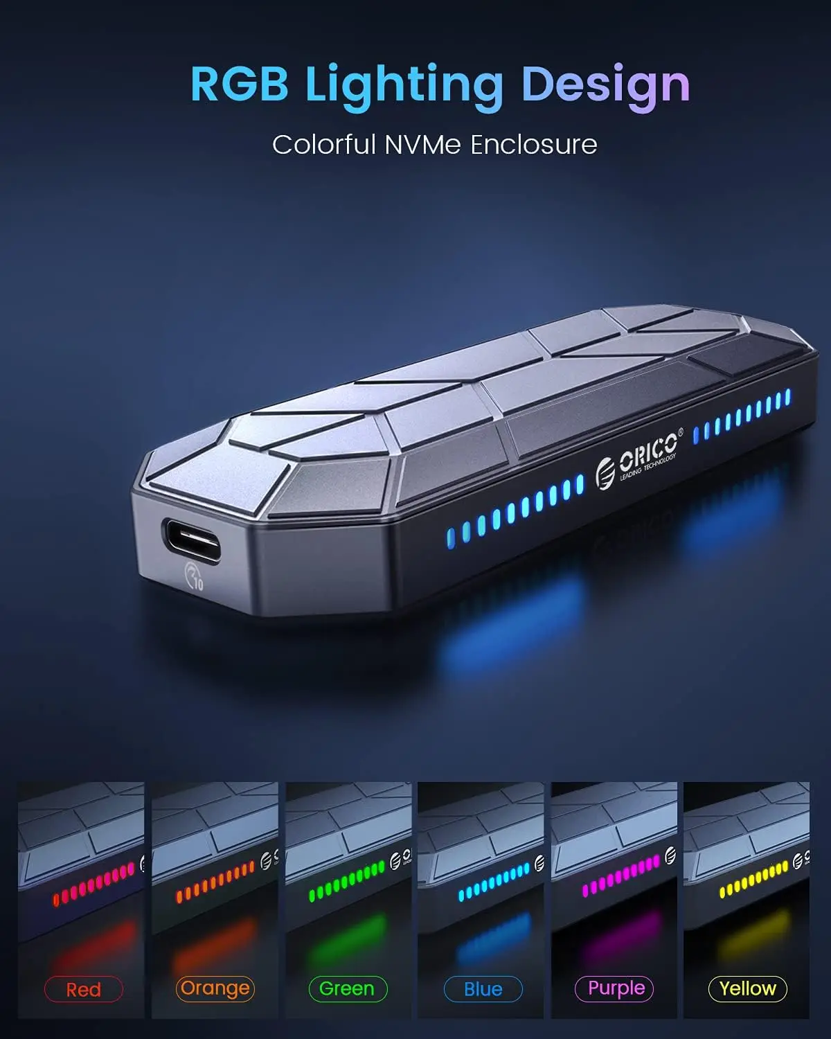 ORICO RGB M2 SSD Enclosure M.2 NVME Solid State Drive Case 10Gbps SSD Box Cool for Game Style Computer Accessories