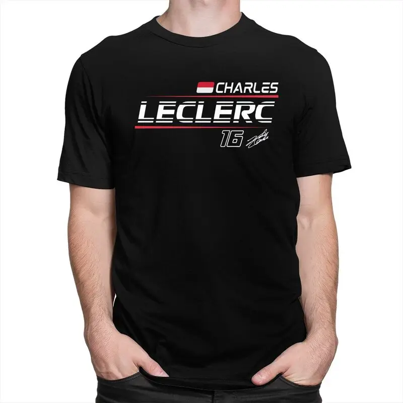 مخصص كلاسيكي تشارلز لوكلير 16 الرياضة سباق السيارات تي شيرت الرجال تي شيرتات قصيرة الاكمام تي شيرت مطبوع القطن العادية التي شيرت البضائع #1