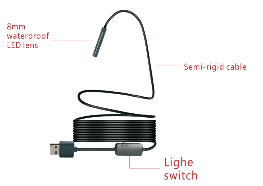 جهاز فحص صندوق أدوات بوريسكوب USB متوافق مع Android iOS، منظار داخلي متنقل ثنائي الاتجاه