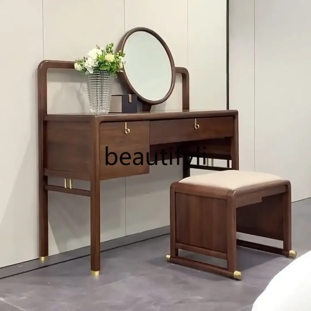 

LX37New Chinese ebony wood with mirror dressing table makeup stool high value full set of solid woodSSS