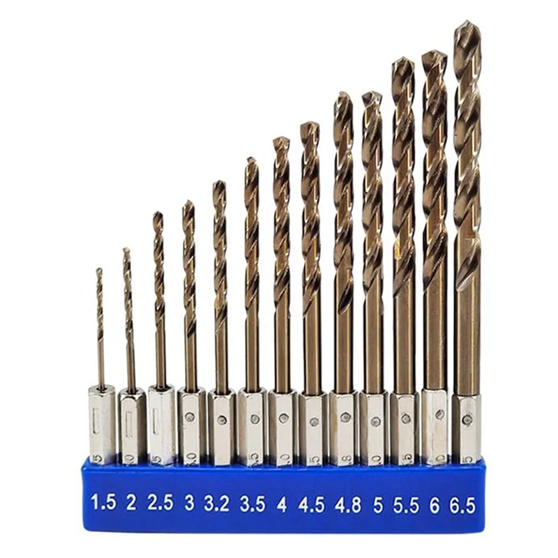 

ABWZ-5% Cobalt Hex Shank Metric Drill Bits Set (1.5Mm-6.5Mm/13Pcs) Suitable For Stainless Steel, Cast Iron, Hard Metal