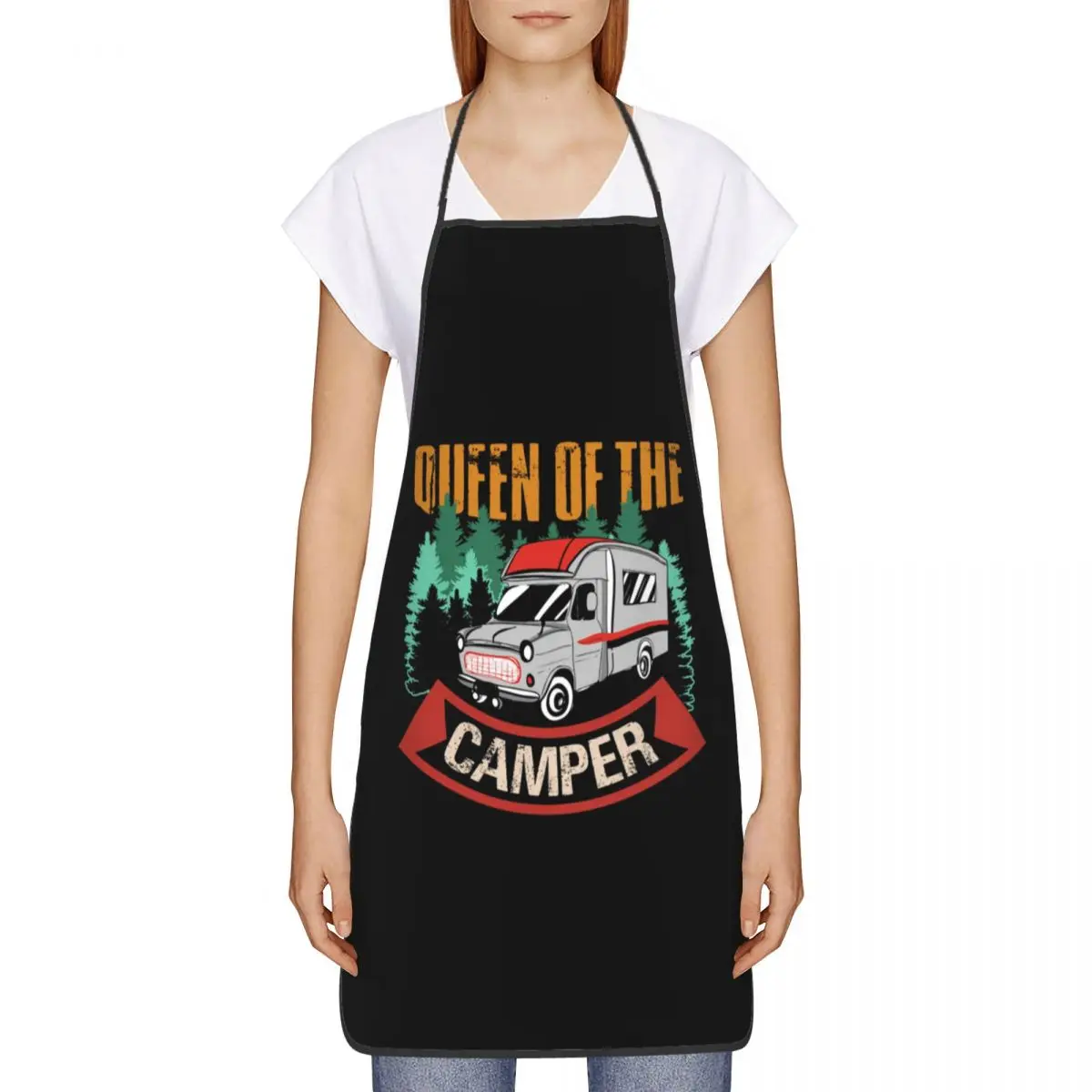 Custom Bib Motorhome Queen Of Camper Aprons Men Women Unisex Adult Chef Kitchen Cooking Camping Travel Tablier Cuisine Baking