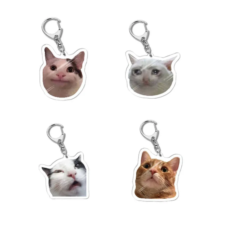 4pcs Funny Cat Arcylic Keychain For Student Gift Bag Lanyard Women's Bag Pendant Key Chain Cute Happy Banana Cat Keyring Jewelry