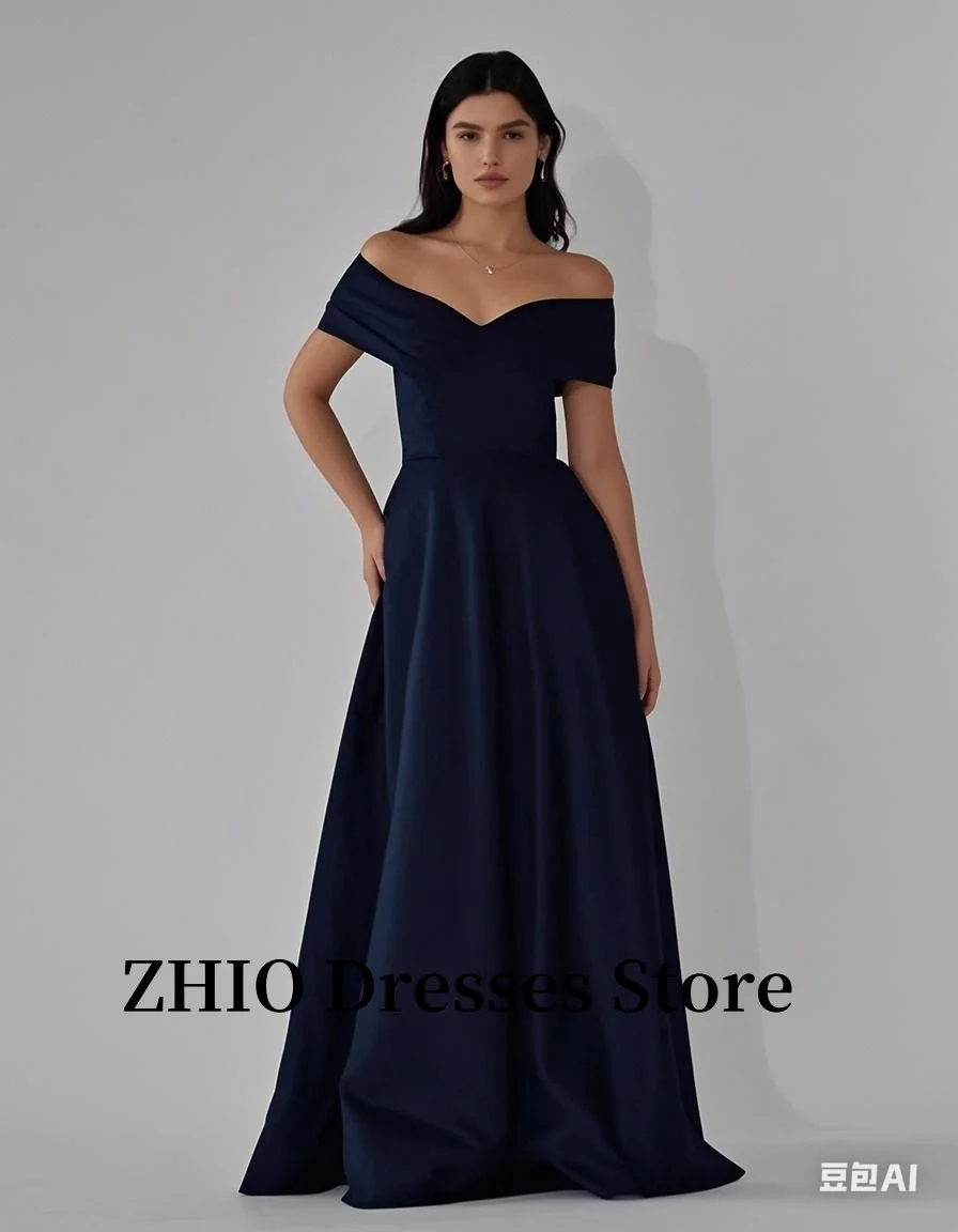 ZHIO Abiti da festa da sera formali con spalle scoperte sexy Maniche in raso Abiti lunghi da ballo Abito da cerimonia formale Taglie forti Abiti da donna