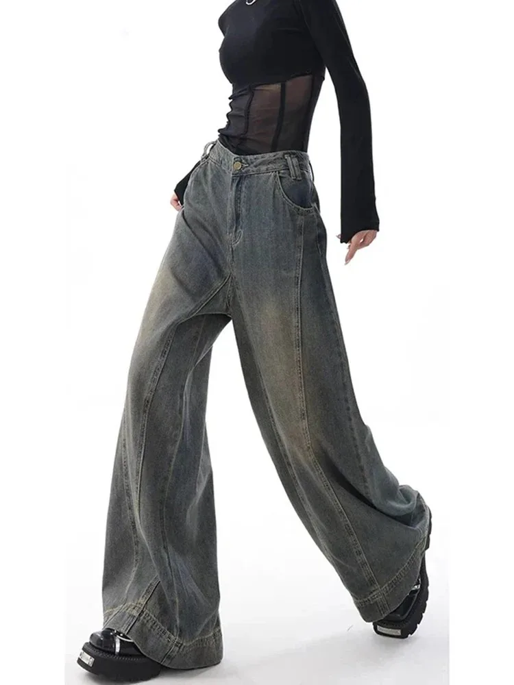 

Casual Baggy Y2K Wide Leg American Retro Grunge Streetwear Denim Trouser New Harajuku High Waist Women Oversized Jeans Pants