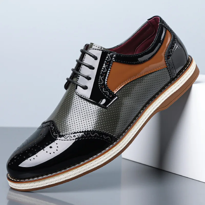 

Spring New Shoes for Men Patent Leather Casual Designer Business Leisure Brogues Shoes Man Fashion Dress Shoes