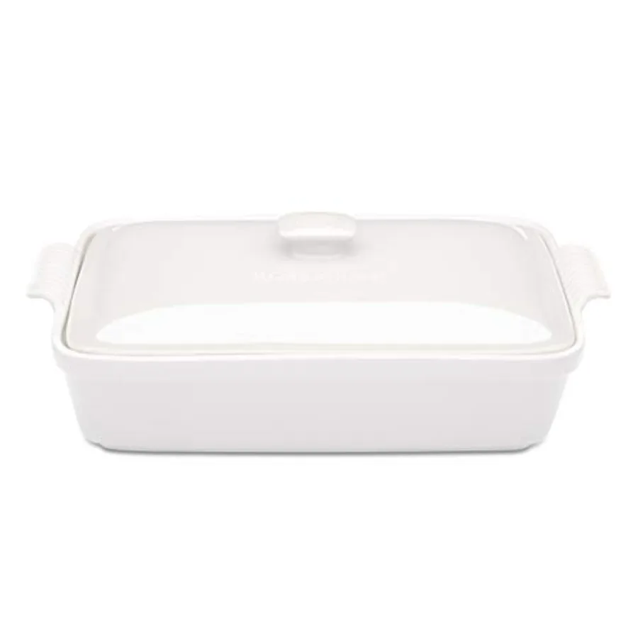 

Stoneware Casserole Dish Bakeware Set with Lid Covered Rectangular Dinnerware Extra Large 4.23 Quart 13 by 9 Inch Bianco [White