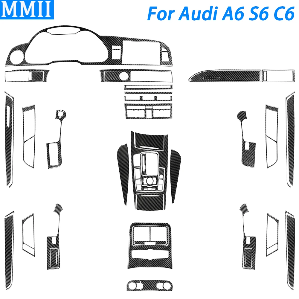 

For Audi A6 S6 C6 2005-2011 Accessories Carbon Fiber Gear Shift Center Console Air Outlet Vent Trim Suit Car Interior Sticker