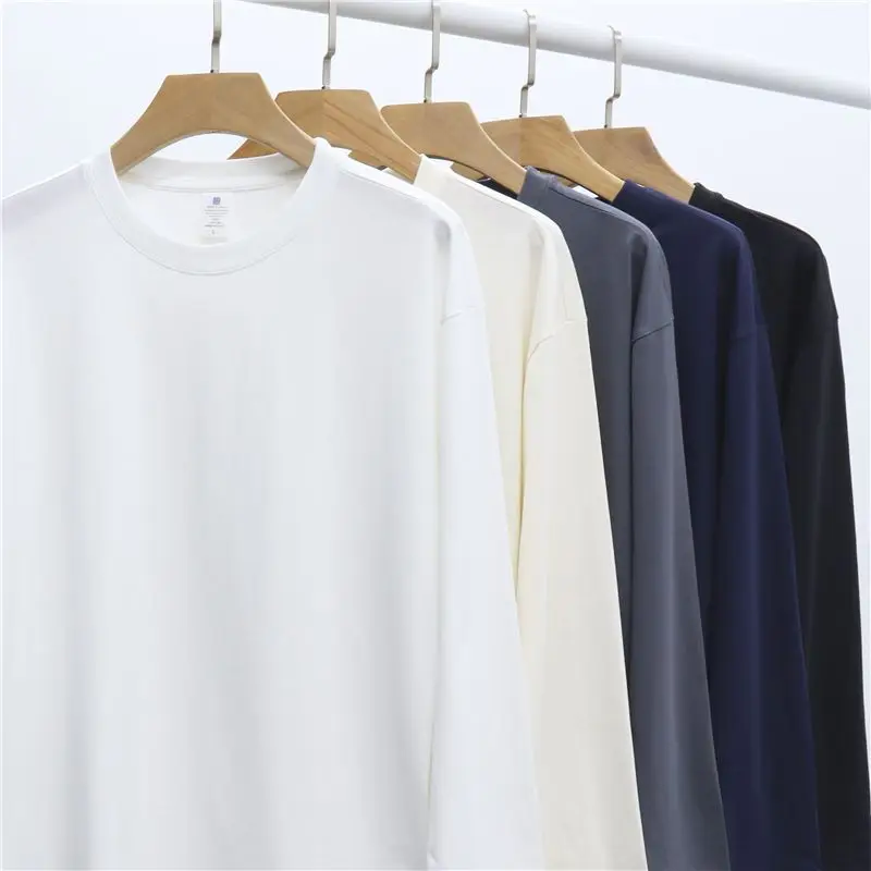 

250g Men's Autumn 100% Cotton Basic T-shirts High Quality Fashion Oversized Tee Unisex O-neck Long Sleeve Customized Print Tops