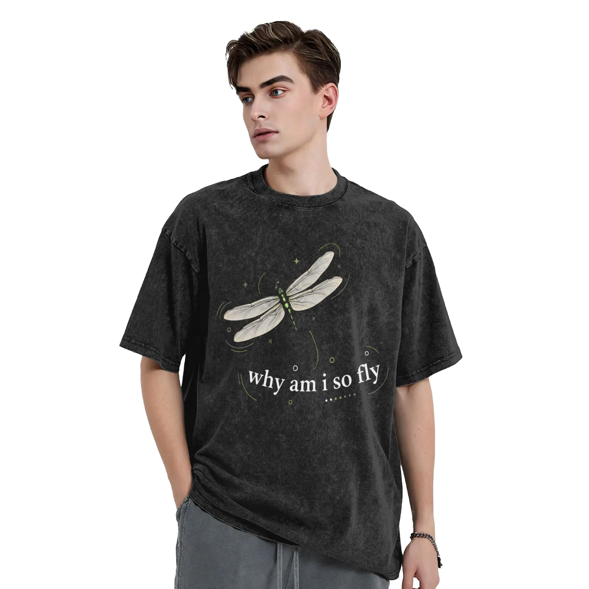 Why Am I So Fly Funny Dragonfly Meme T Shirt  Hip Hop T-Shirts Short Sleeve Streetwear Tops Beach Cotton O Neck Oversize Tees