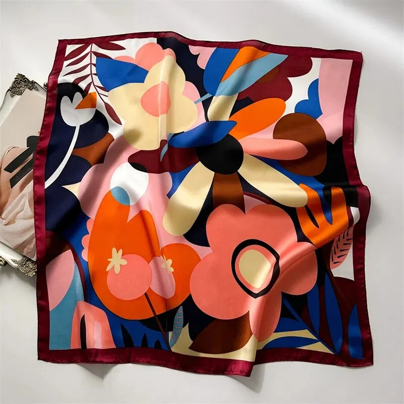 Bufanda cuadrada de seda de imitación con estampado de lujo para mujer, chal con lazo para el cuello, envolturas para el pelo femenino, pañuelo para la cabeza para la muñeca, Hijab