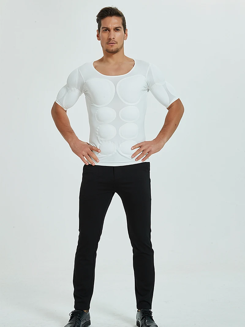 New Invisible Muscle T-Shirt Wedding Suit Men's Shoulder Pads Fake Chest And Abdominal Muscles Cosplay Innerwear Slim Fit Sho... image 3