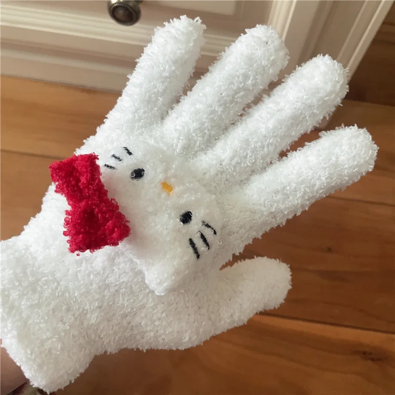 Cartoon Sanrio Kawaii Gloves Kuromi My Melody Coral Plush Cute Girl All-inclusive Refers To Thick Warm Antifreeze Cycling Gloves