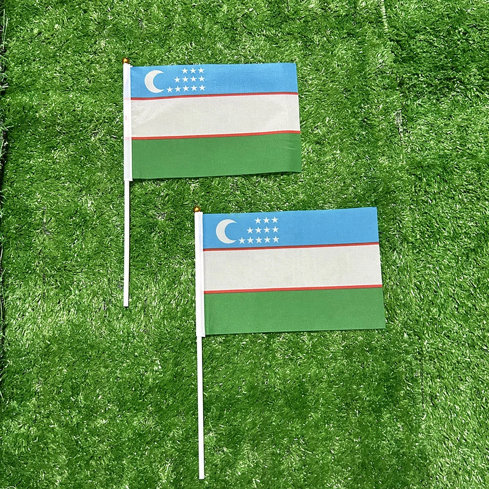 SKY FLAG Uzbekistan Flag 50/100pcs 21*14cm Uzbekistan Hand Waving Flags With plastic pole For Sports Activity Home Decor