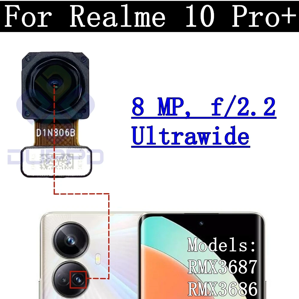 Original Back Camera Lens Glass For Realme 10 Pro+ 10Pro+ Front Small View Frontal Facing Main Rear Camera Module Flex Parts