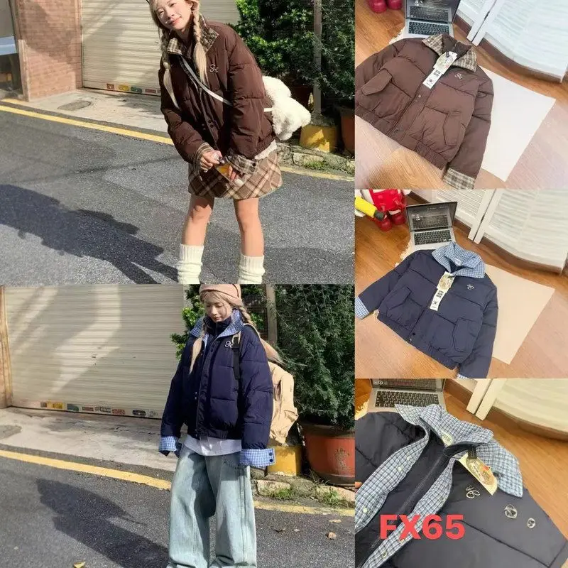 ゆったりとしたチェック柄の綿ジャケット、二重層、トレンディなブランド、冬の女性用、新しいスレブレッドカラーデザイン、センスのあるスプライシング