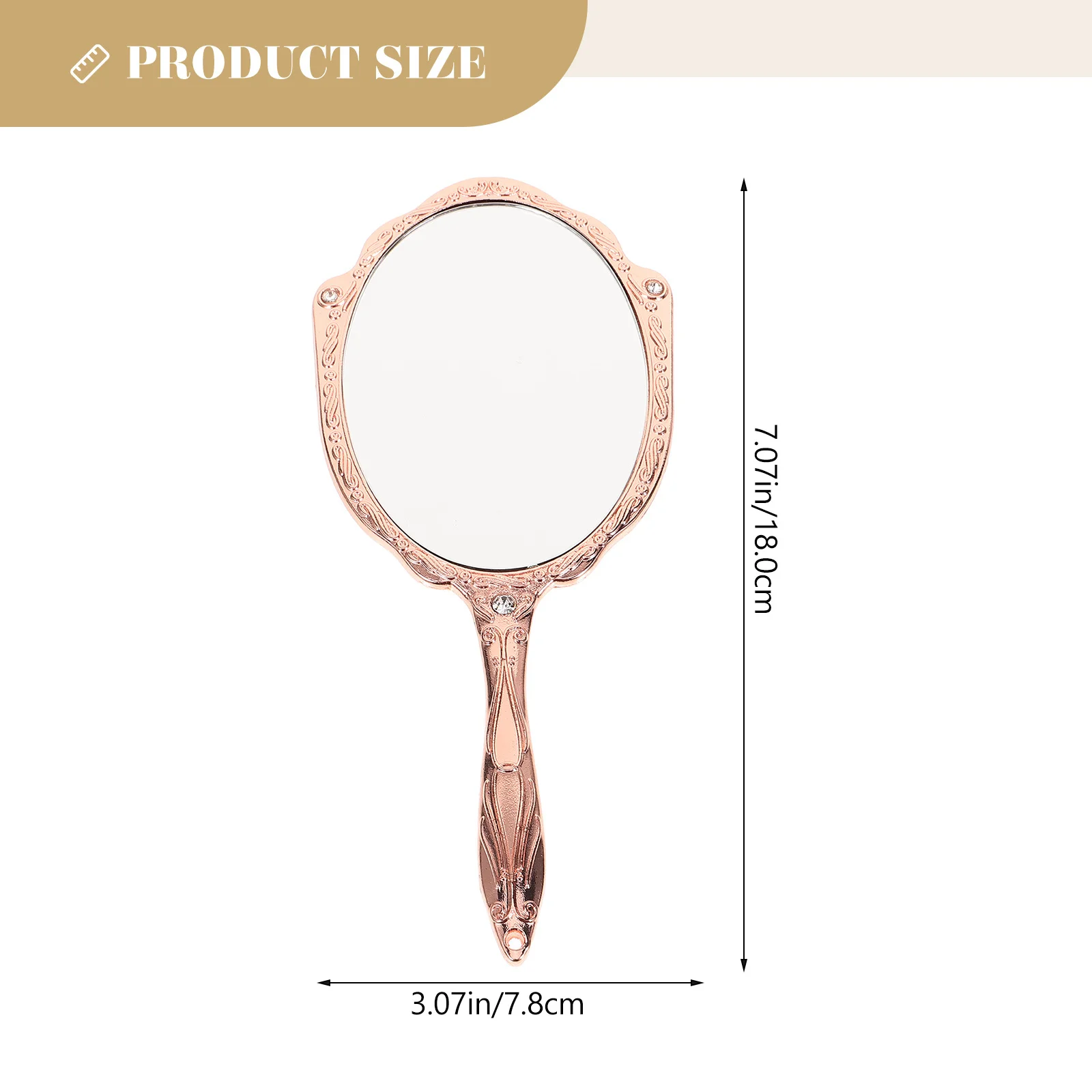Handheld Makeup Mirror Vintage Style Portable Makeup Hand Mirror 360 Rotate Clear Reflection Metal Glass Durability