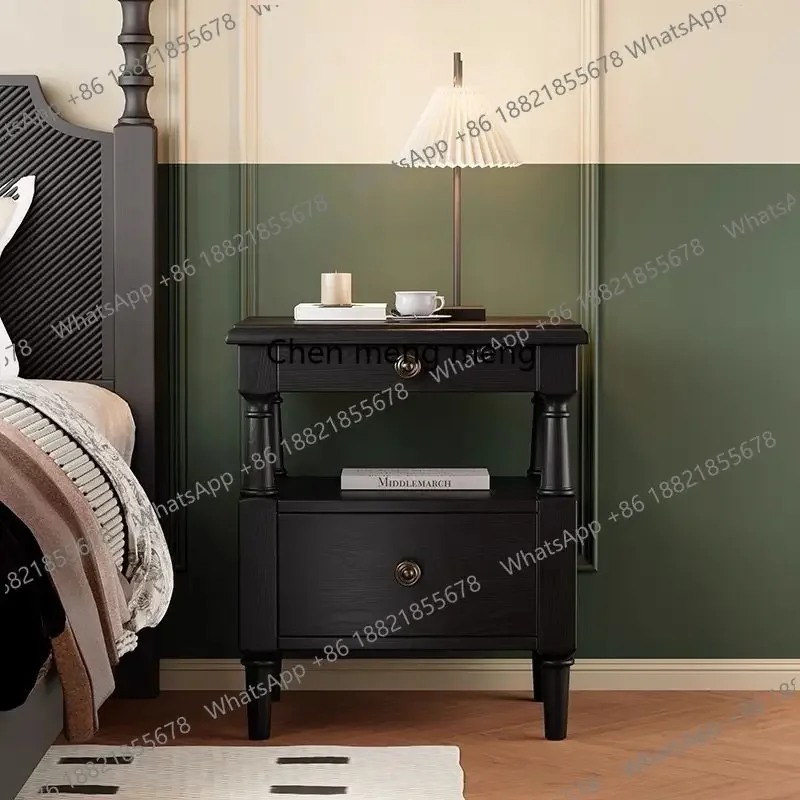 a55 French new medieval bedside table ash wood master bedroom all solid wood bedside storage cabinet