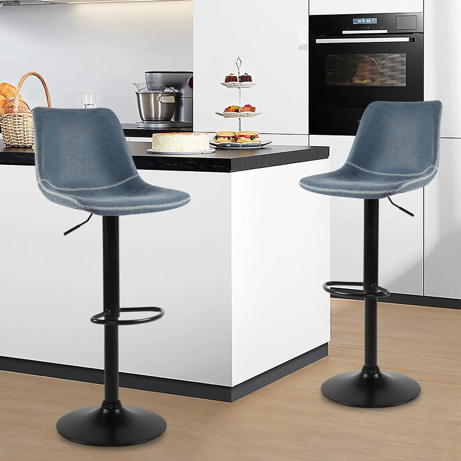 

Comfort corner Counter Height Bar Stools Set of 2 Adjustable Swivel Bar Stools with Backs Deep Teal Blue Bar Stools for Kitchen