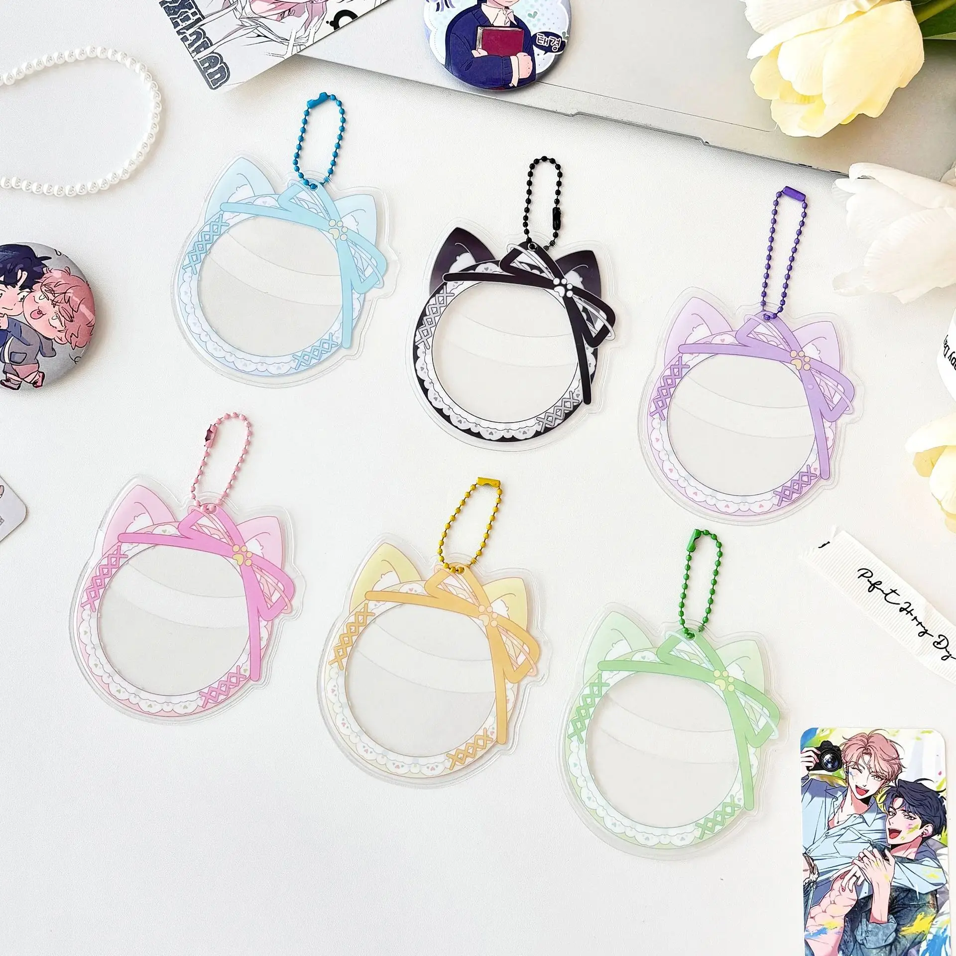 Cat's Ears (Steamed Cat-Ear Shaped Bread) Lace Bar Set Anime Badge Cartoon Pendant Brooch Display Storage Pain Bag