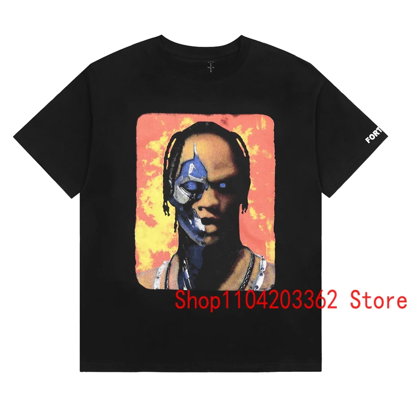 High Street Hip Hop CACTUS JACK T-shirt Loose Casual Rap Pop Tour Portrait Print Cotton Tee Summer Unisex Short Sleeve