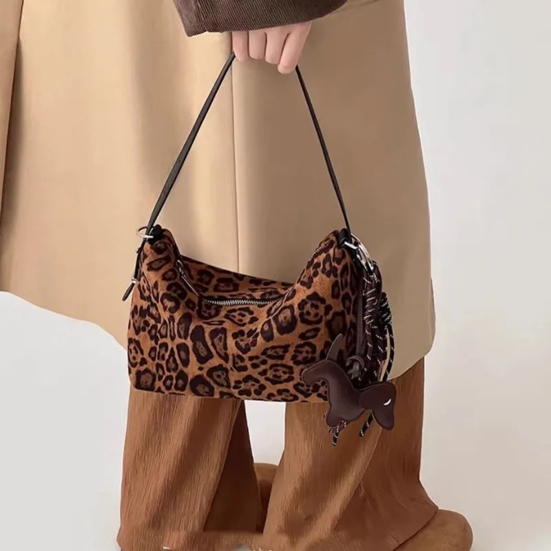 

New Brown Leopard Print Retro Women's Shoulder Bag Fashion Handbag Niche Design High-end Versatile Crossbody Bags for Woman