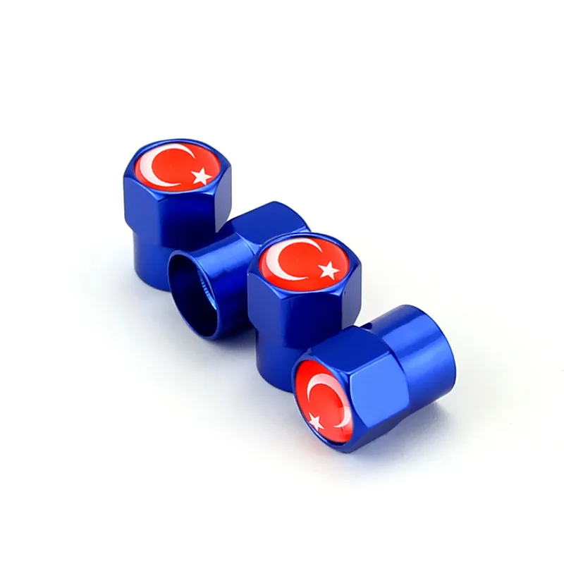 4PCS Turkey Flag Car Wheel Tire Valve Caps Tyre Stem For Volvo Skoda BMW Subaru Toyota Honda Volkswagen Ford Hyundai Nissan