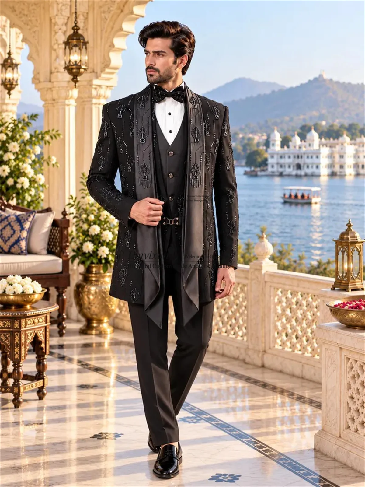 Sparkly Beaded Diamond Tuxedos Men Suits 3 Pieces Sets Groom Wedding Party Blazers Customized Slim Fit Male rajes para hombre