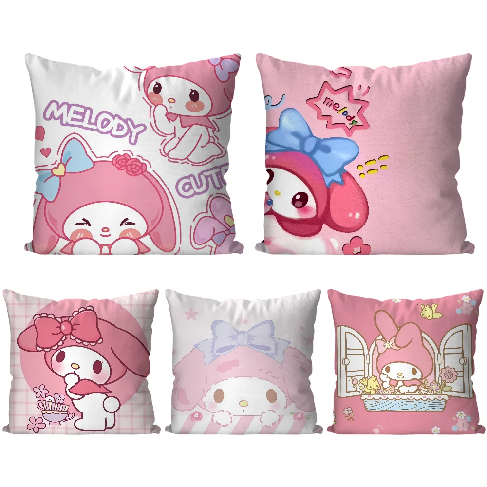 cute M-My Melody  Pillow Case  Cartoon Sofa Decorative Home Double-sided Printing Short Plush Cute Cushion Cover