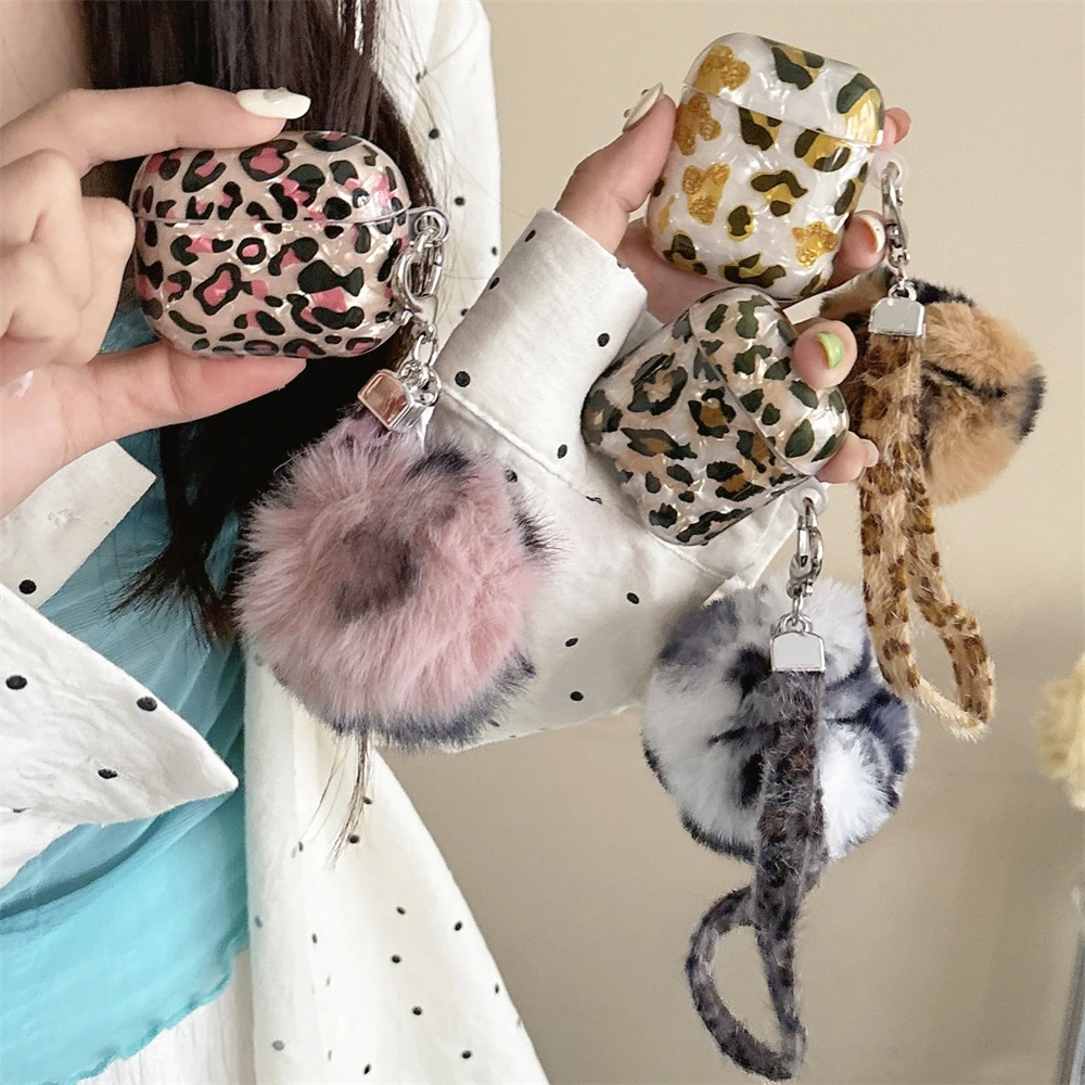 Funda de lujo con estampado de leopardo para Airpods 1, 2, 3, carcasa protectora con colgante, funda suave para Airpods Pro 2