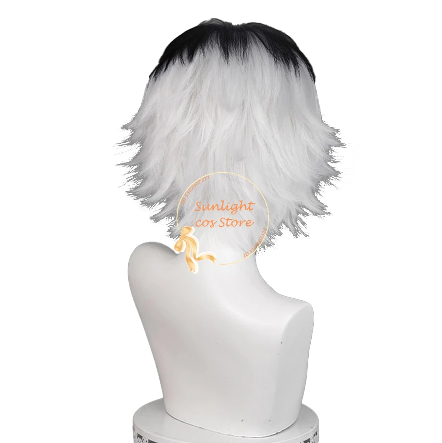 Peruki Anime Sasaki Haise Cosplay 30cm krótkie srebrno-biały czarne puszyste peruki Unisex odporne na ciepło syntetyczne włosy + czapka z peruką